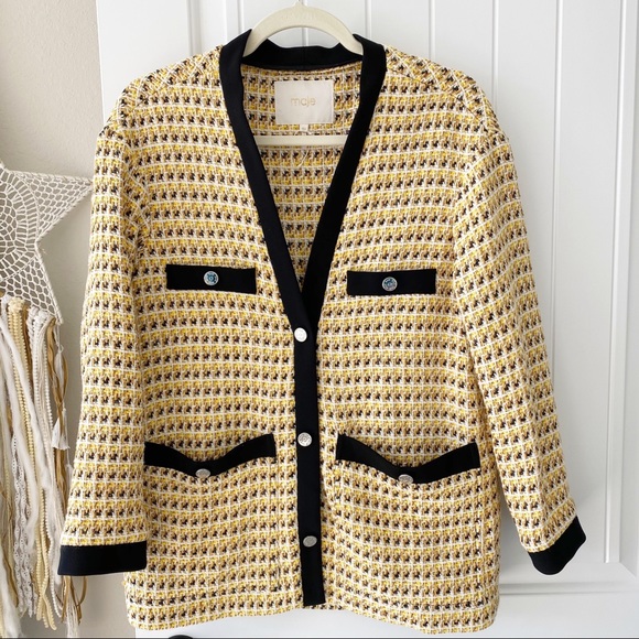 Maje yellow tweed jacket Clearance